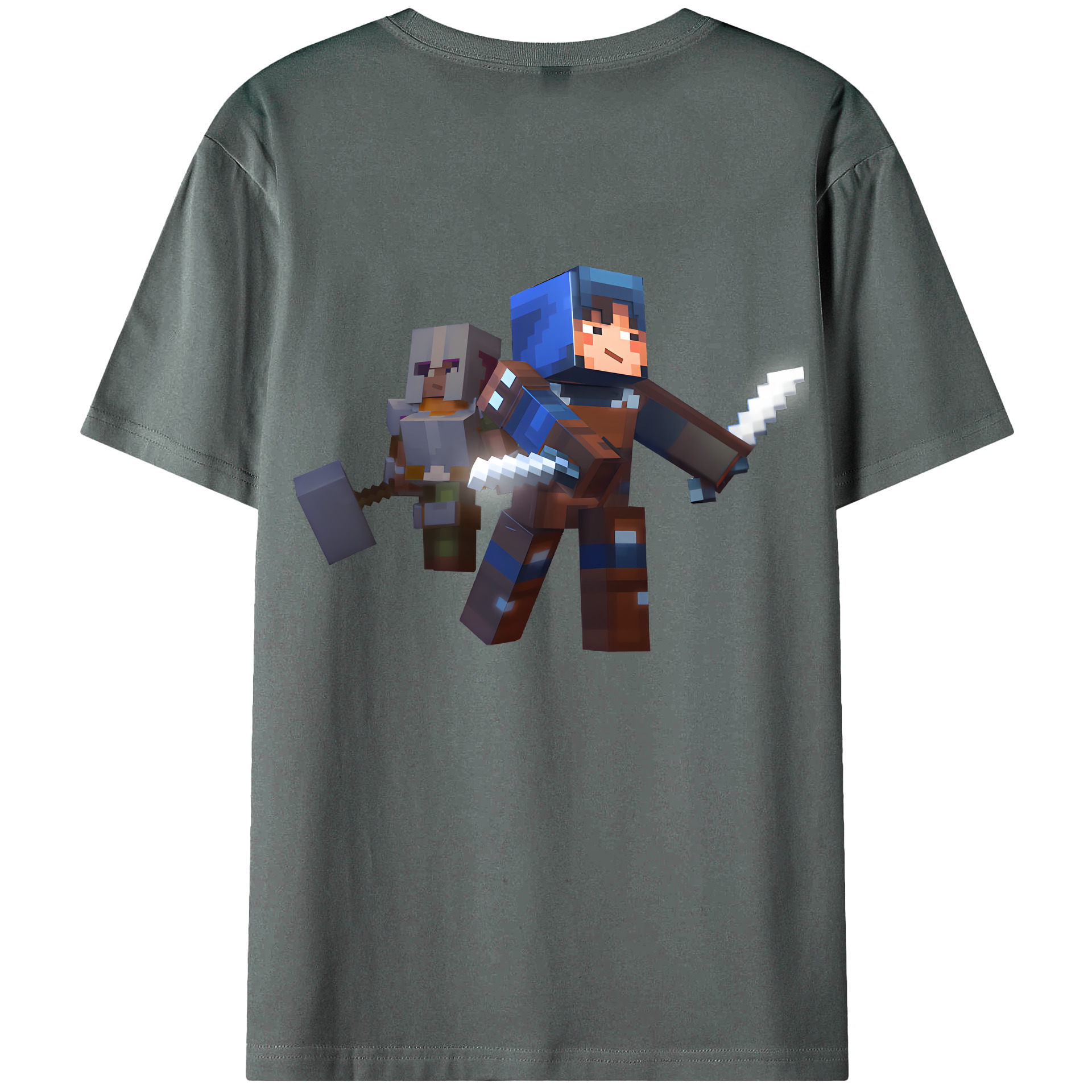（画像用） マインクラフト ブロックの世界 Minecraft MC Block world 綿100％ メンズ半袖Tシャツ（バックプリント） 通気性